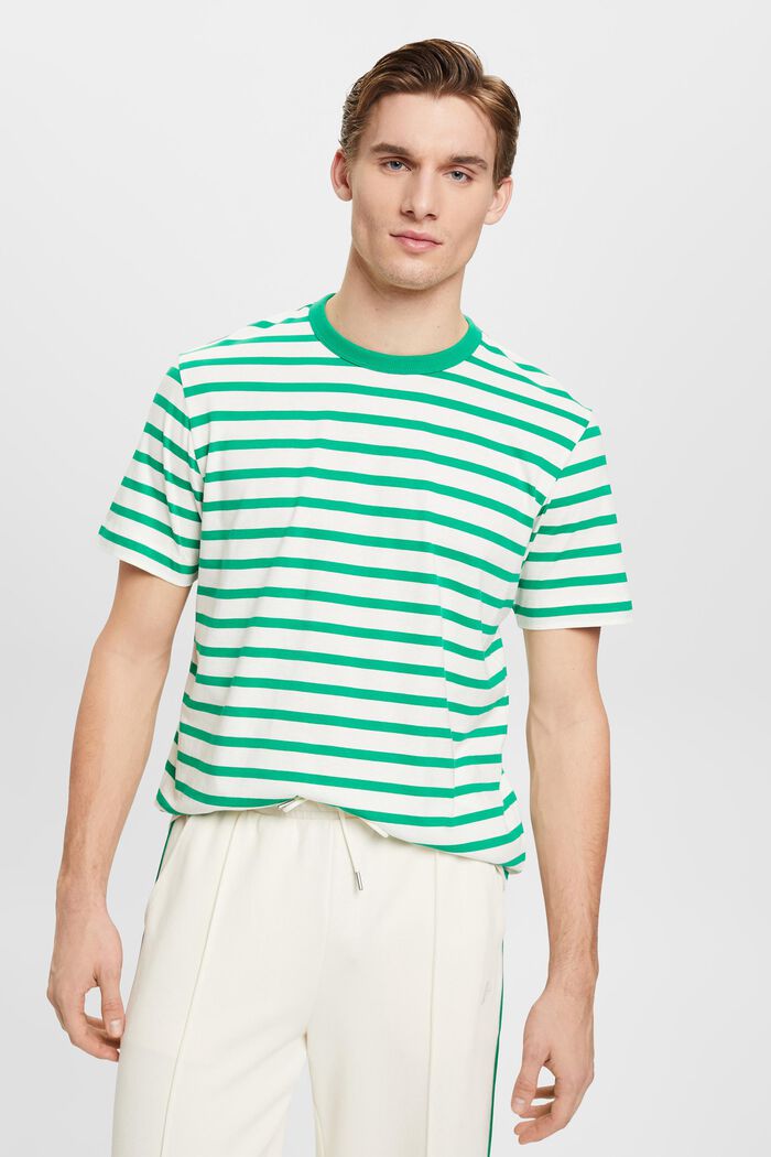 T-shirt w paski ze zrównoważonej bawełny, GREEN, detail image number 0