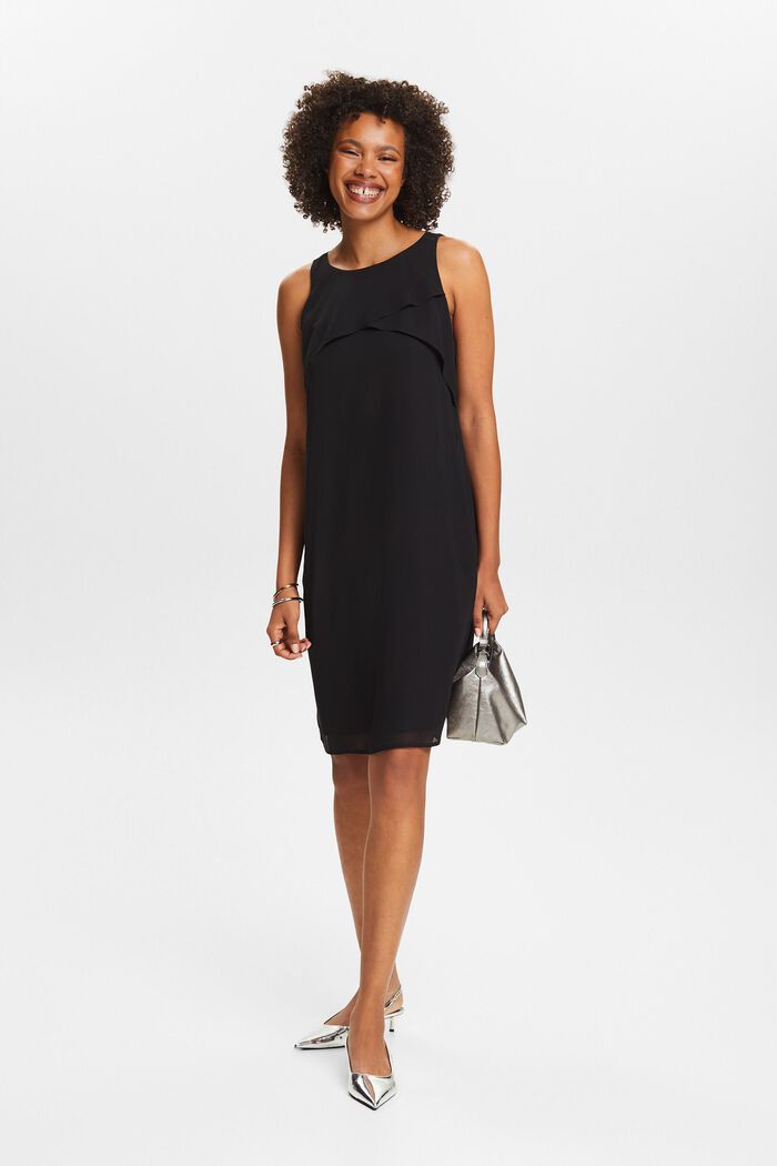 Sukienka mini bez rękawów z szyfonowej krepy, BLACK, detail image number 5