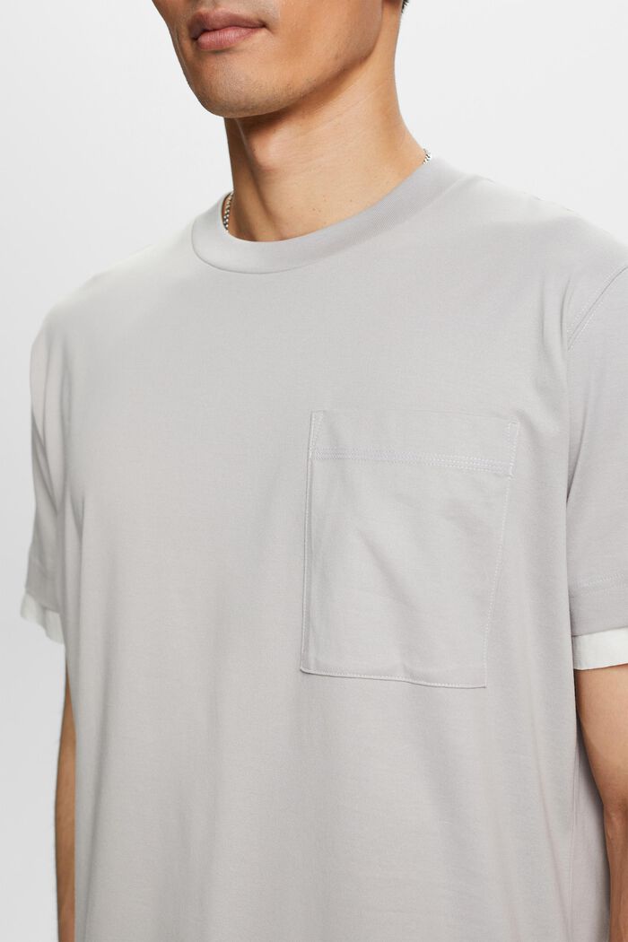 T-shirt z okrągłym dekoltem w warstwowym stylu, 100% bawełna, LIGHT GREY, detail image number 2