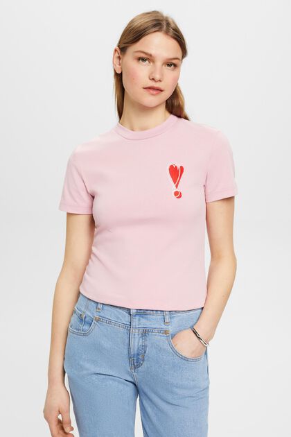 Bawełniany T-shirt z haftowanym sercem