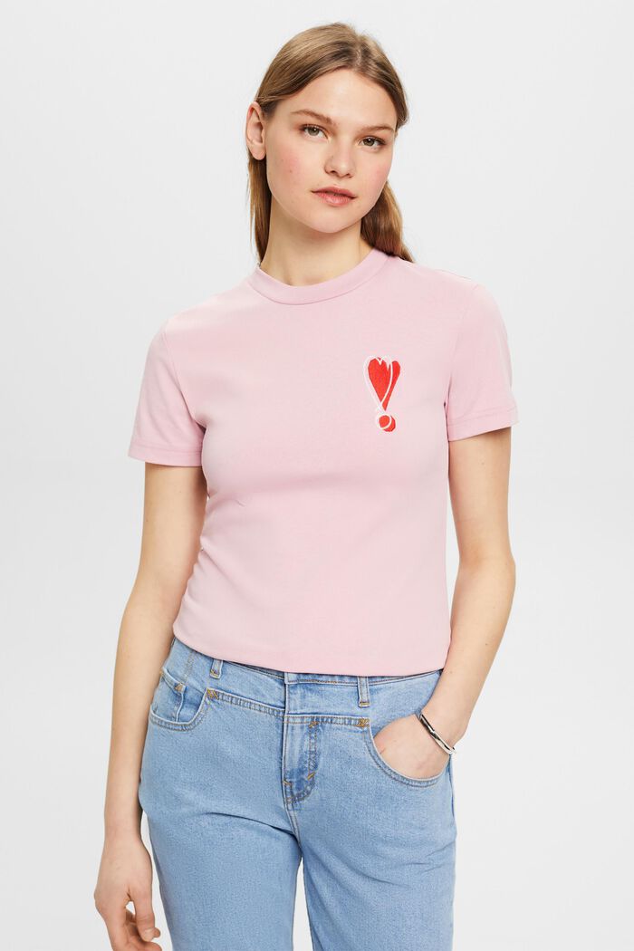 Bawełniany T-shirt z haftowanym sercem, PINK, detail image number 0
