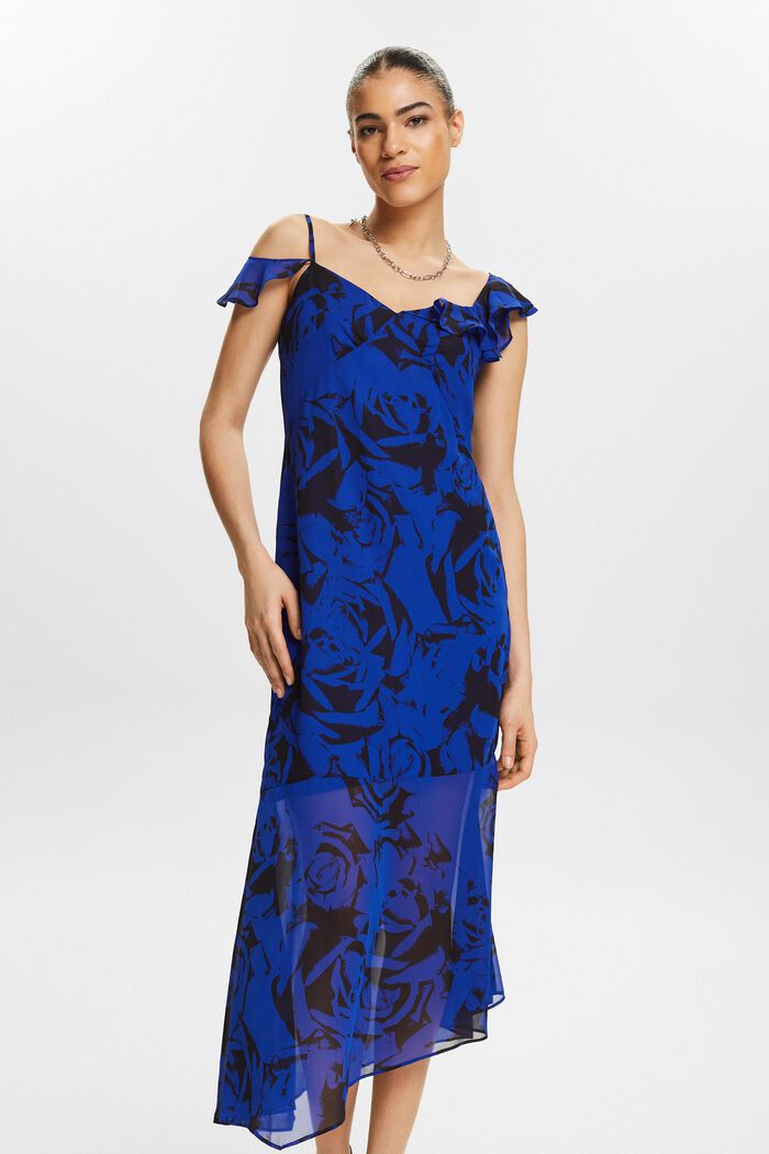 Szyfonowa sukienka midi z nadrukiem, BRIGHT BLUE, detail image number 0