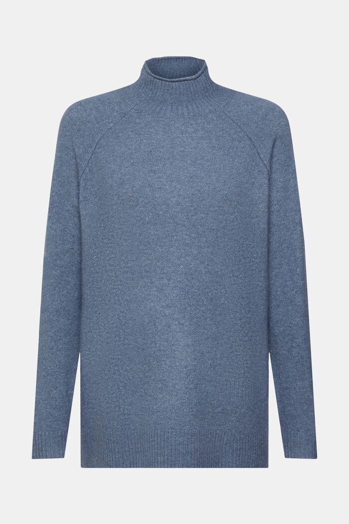 Sweter z dzianiny z mieszanki z wełną z półgolfem, GREY BLUE, detail image number 6