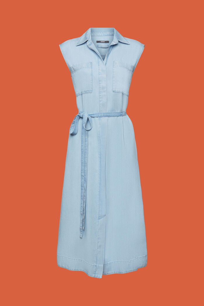 Sukienka koszulowa z denimu TENCEL™ z paskiem, BLUE LIGHT WASHED, detail image number 5