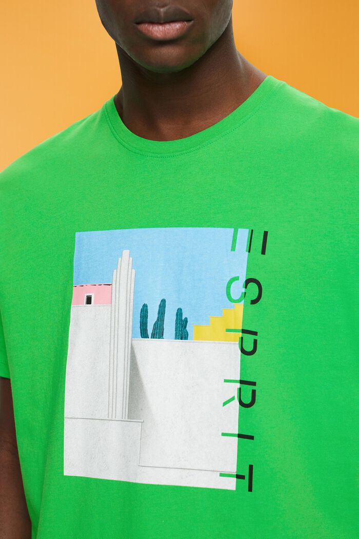 Bawełniany t-shirt z nadrukiem na przodzie, GREEN, detail image number 2