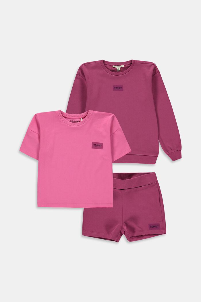 Zestaw: Bluza, t-shirt i szorty, DARK PINK, detail image number 0