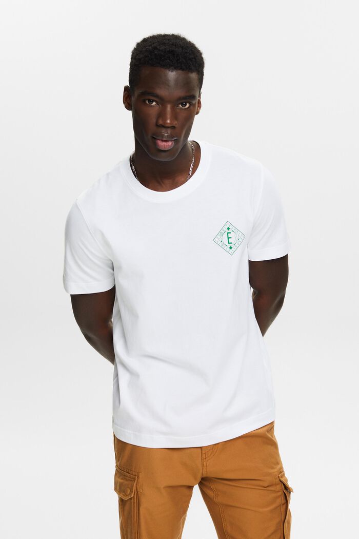 Logowany T-shirt z bawełnianego dżerseju, WHITE, detail image number 0