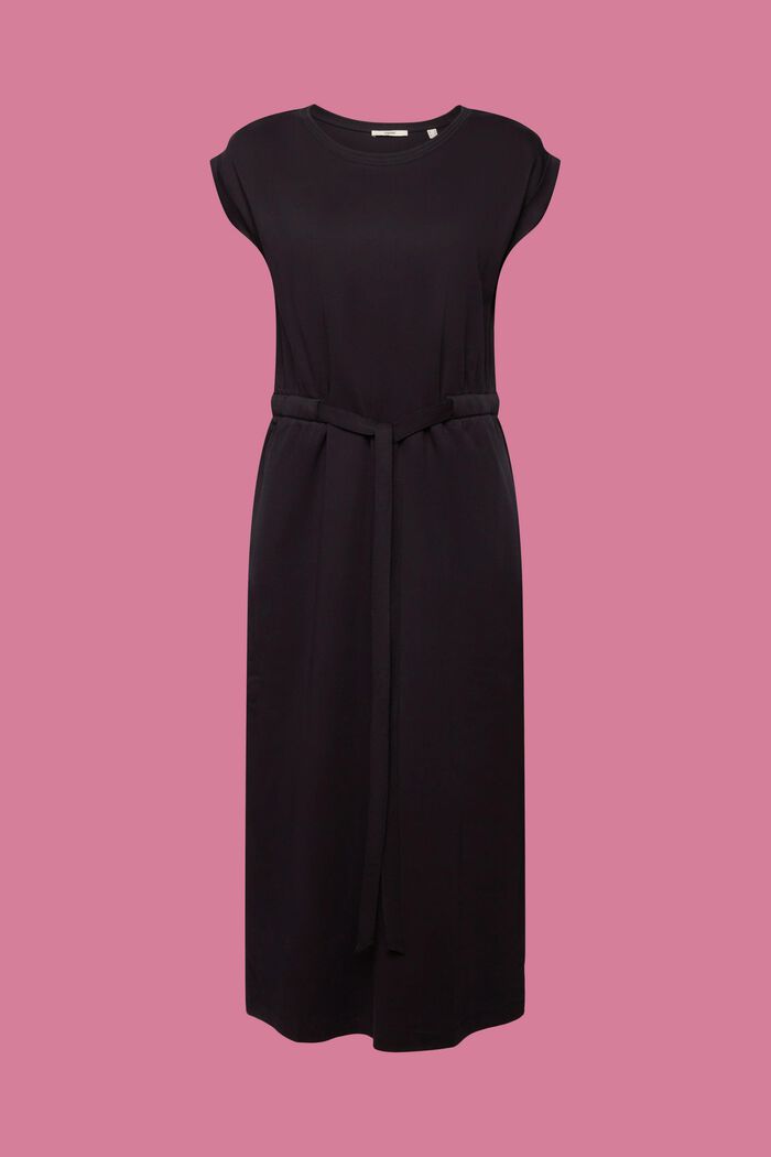Sukienka midi z dżerseju z wiązanym paskiem, BLACK, detail image number 5