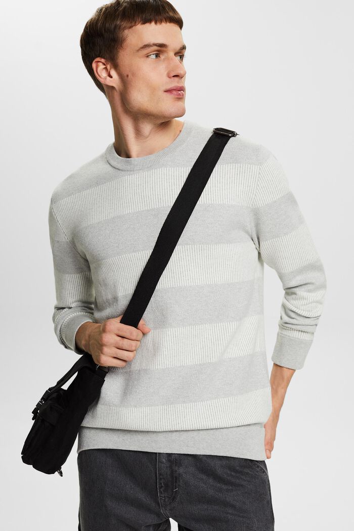 Sweter z prążkowanej dzianiny w paski, LIGHT GREY, detail image number 0