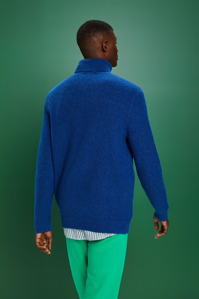 Sweter z golfem z dzianiny w warkocze, BRIGHT BLUE, detail image number 3