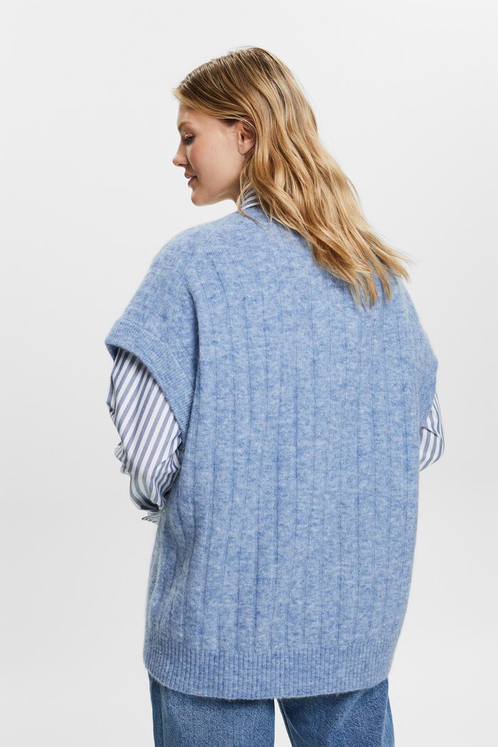 Oversizowy sweter z dekoltem w serek z prążkowanej dzianiny, BLUE LAVENDER, detail image number 4