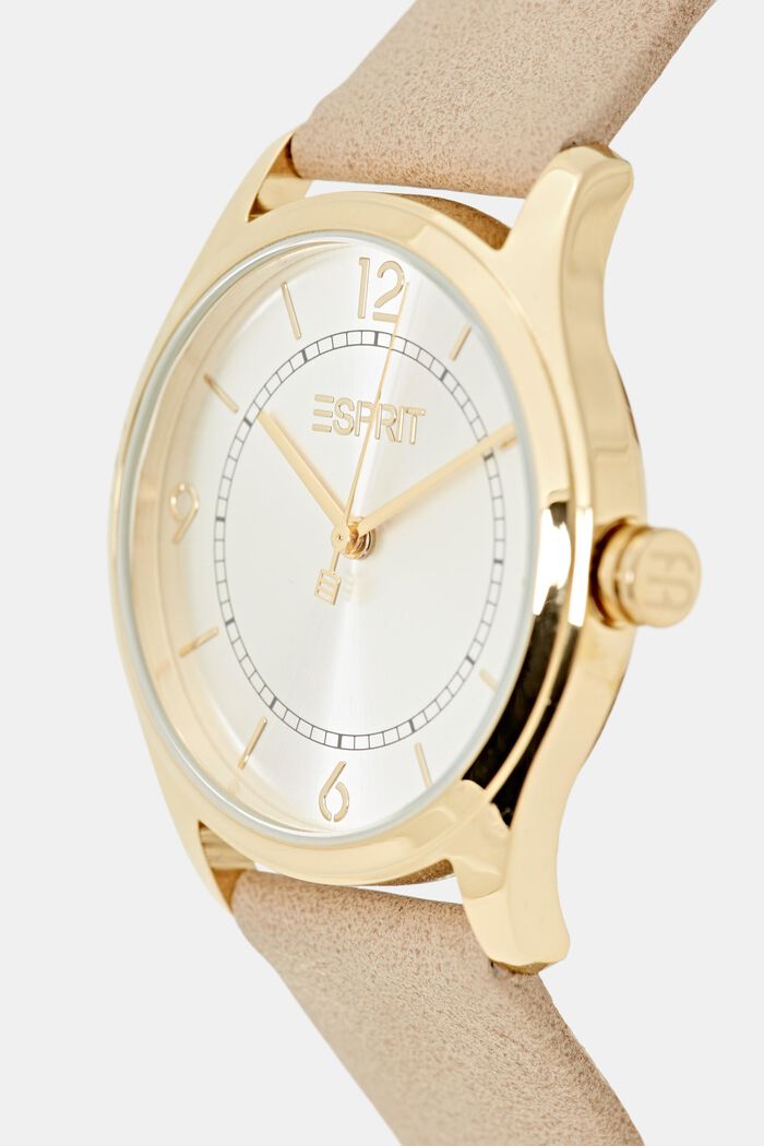 Wegański: zegarek ze stali szlachetnej z bransoletką z imitacji skóry, BEIGE, detail image number 1