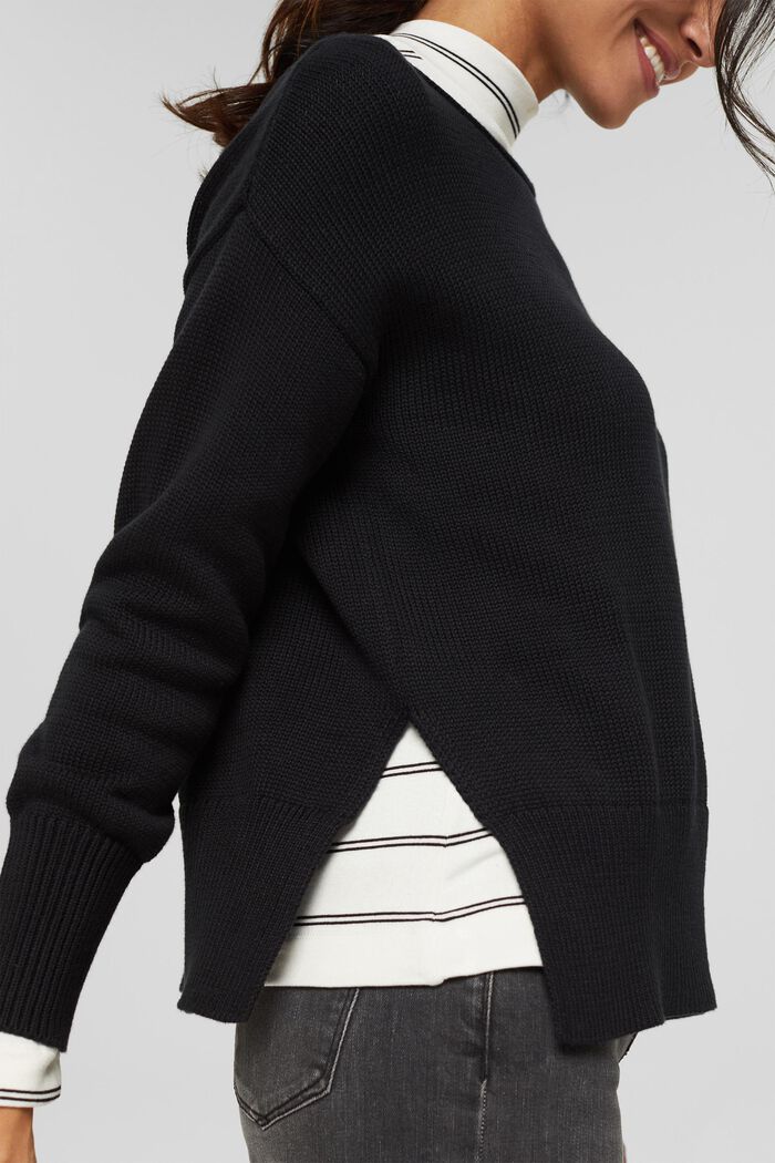 Sweter z rolowanym brzegiem, BLACK, detail image number 0
