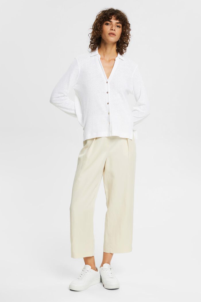 Z mieszanki lnianej: bluzka z długim rękawem z listwą guzikową, WHITE, detail image number 1