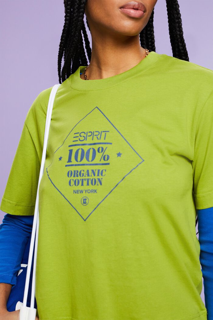 T-shirt z nadrukiem z bawełny organicznej, LEAF GREEN, detail image number 3