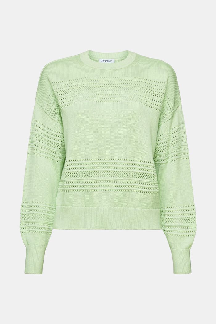 Ażurowy sweter z okrągłym dekoltem, LIGHT GREEN, detail image number 5