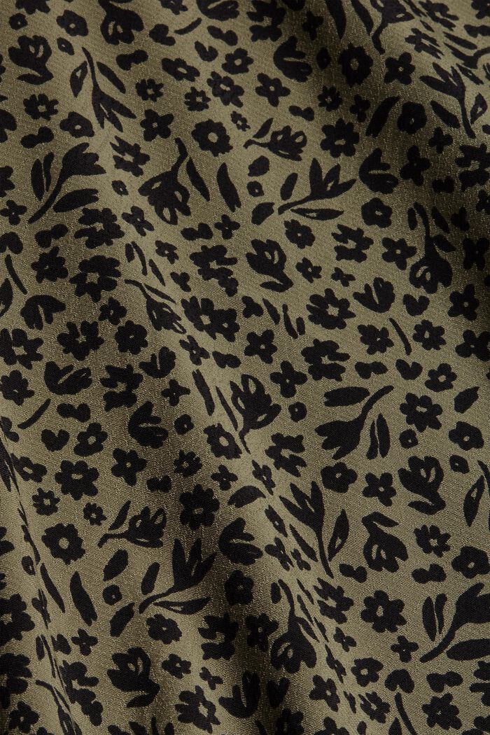 Bluzka w kwiaty z falbankami, LENZING™ ECOVERO™, DARK KHAKI, detail image number 4