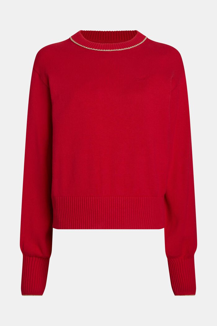 Sweter z bufiastymi rękawami z kaszmirem, RED, detail image number 4
