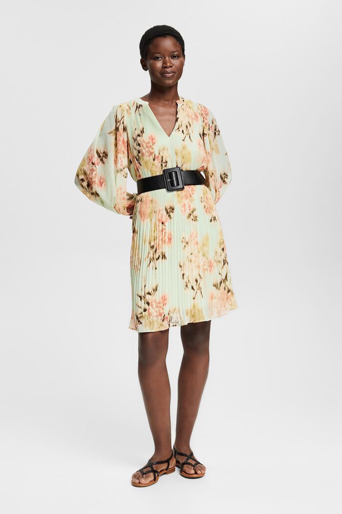 Z recyklingu: szyfonowa sukienka z kwiatowym wzorem, PASTEL GREEN, detail image number 1