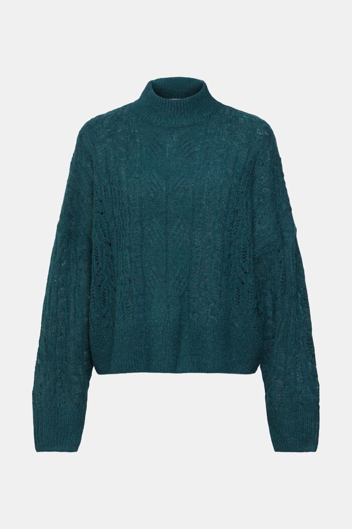 Dzianinowy sweter z warkoczowym wzorem i półgolfem, z wełną z alpaki