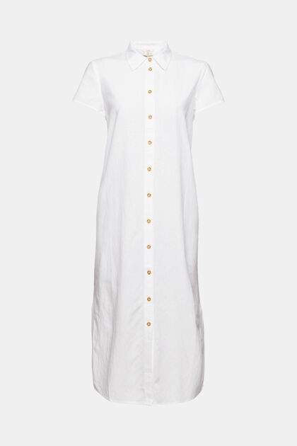 Długa sukienka koszulowa z lnem, WHITE, overview