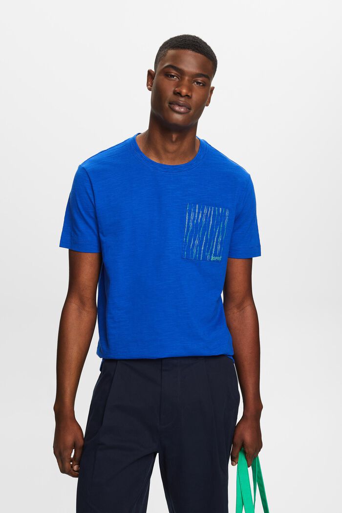 Bawełniany T-shirt z kieszonką z logo, BRIGHT BLUE, detail image number 0