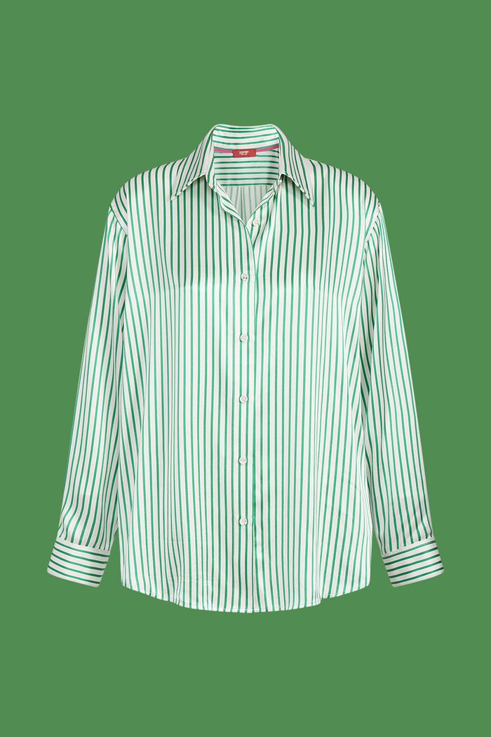 Koszula w paski z jedwabnej szarmezy, GREEN, detail image number 5