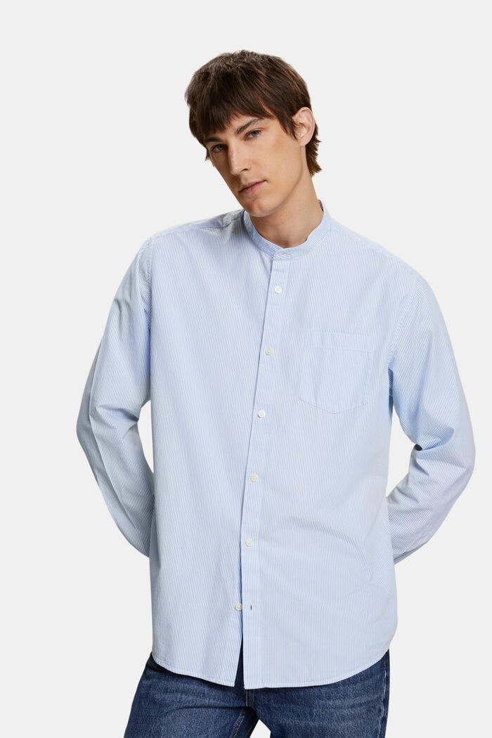 Bawełniana koszula w prążki ze stójką, GREY BLUE, detail image number 0