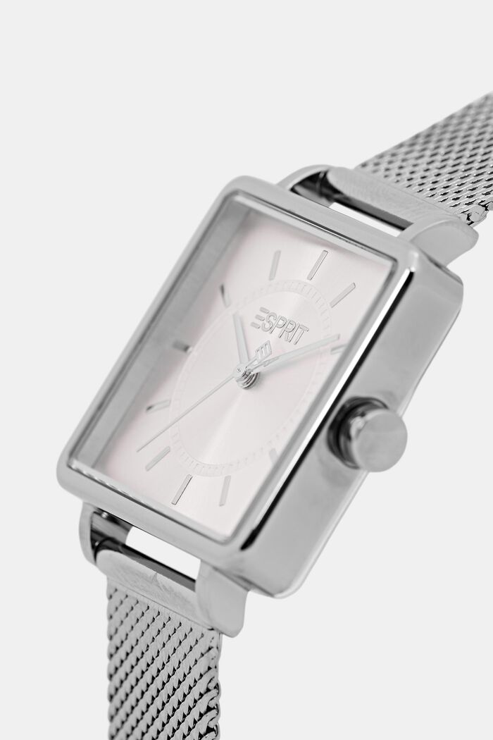 Prostokątny zegarek ze stali szlachetnej z bransoletką z siateczki, SILVER, detail image number 1