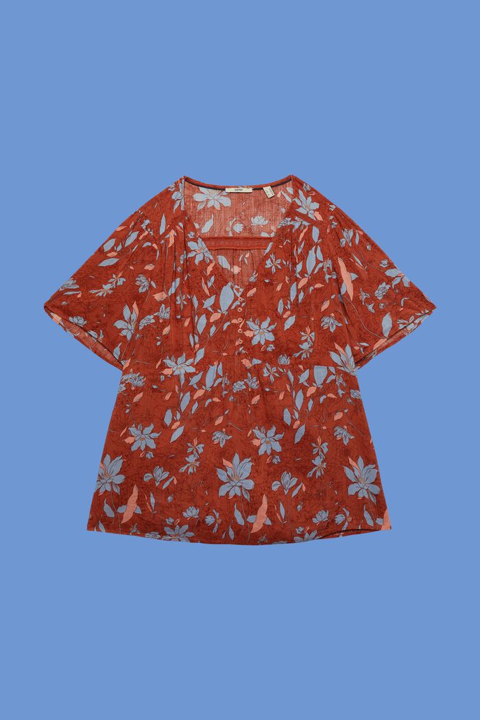 PLUS SIZE wzorzysta bluzka z krótkim rękawem, mieszanka bawełniana, CORAL ORANGE, detail image number 5