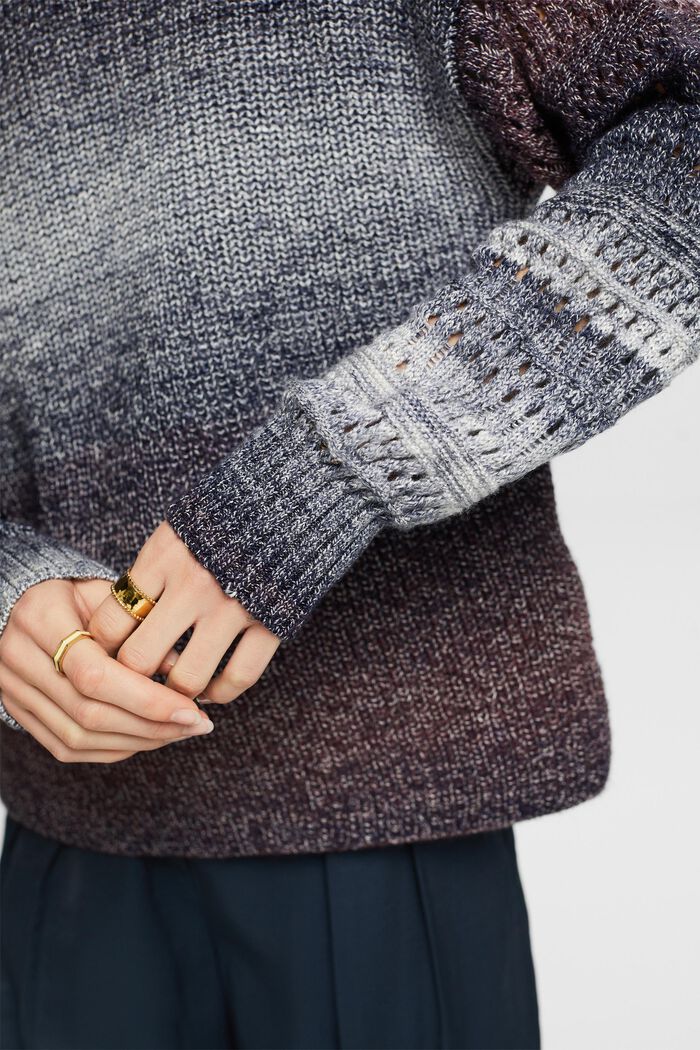 Cieniowany sweter z półgolfem z ażurowej dzianiny, AUBERGINE, detail image number 3