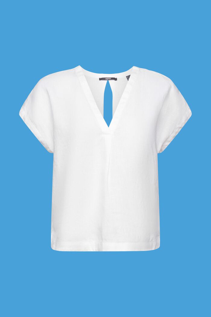 Lniana bluzka z krótkim rękawem, WHITE, detail image number 6