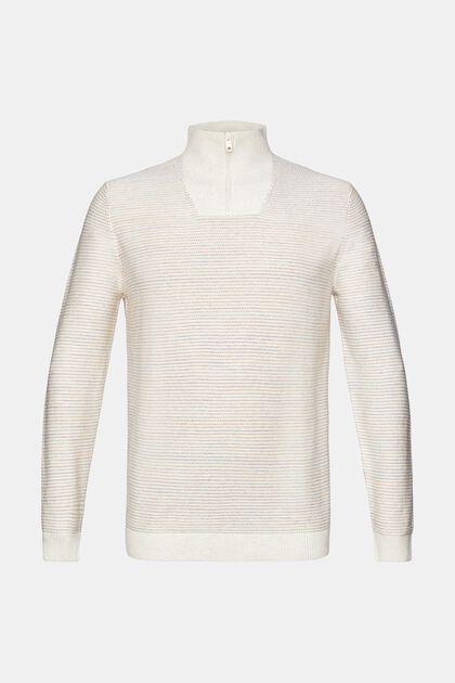 Dzianinowy sweter w kolorowe paski z zamkiem do połowy długości