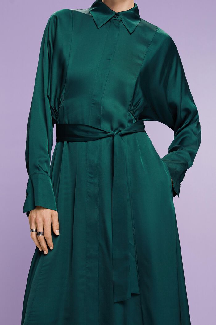 Satynowa sukienka z paskiem, EMERALD GREEN, detail image number 1
