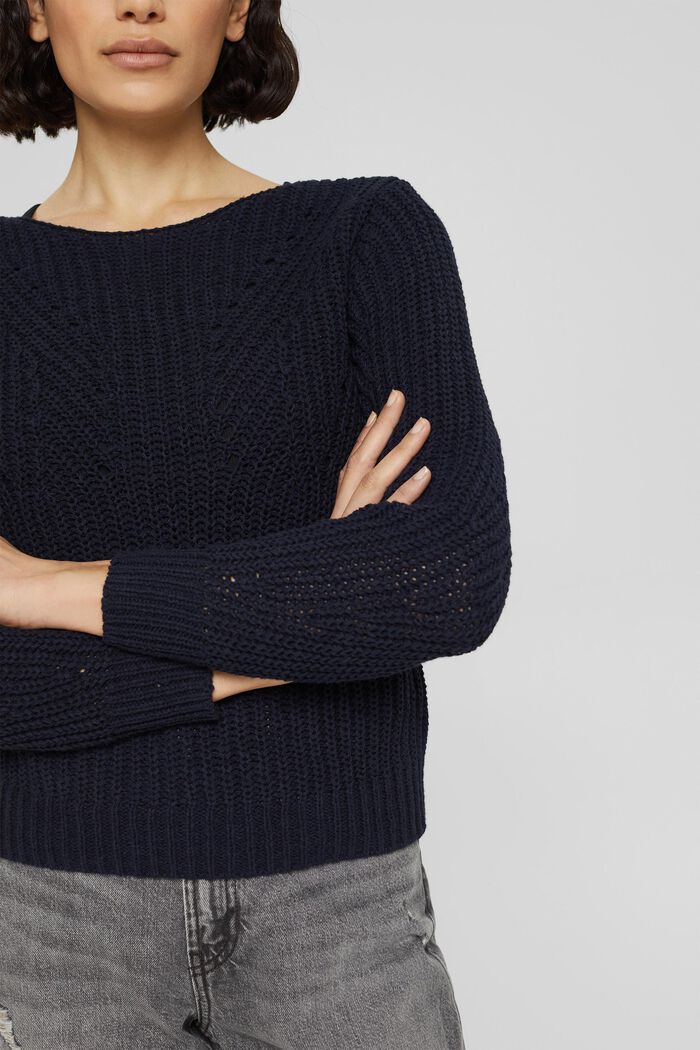 Sweter z mieszanki bawełnianej, NAVY, detail image number 0