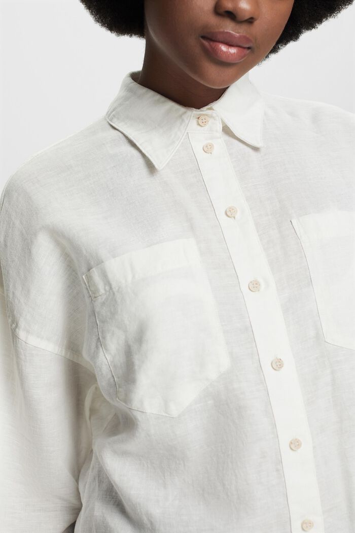 Bluzka koszulowa z lnu i bawełny, OFF WHITE, detail image number 3