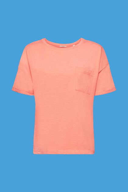 T-shirt z kieszenią na piersi z mieszanki bawełnianej, NEW CORAL, overview