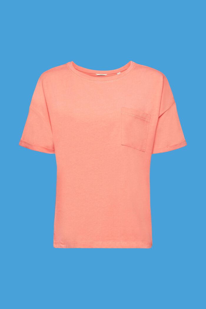 T-shirt z kieszenią na piersi z mieszanki bawełnianej, NEW CORAL, detail image number 5