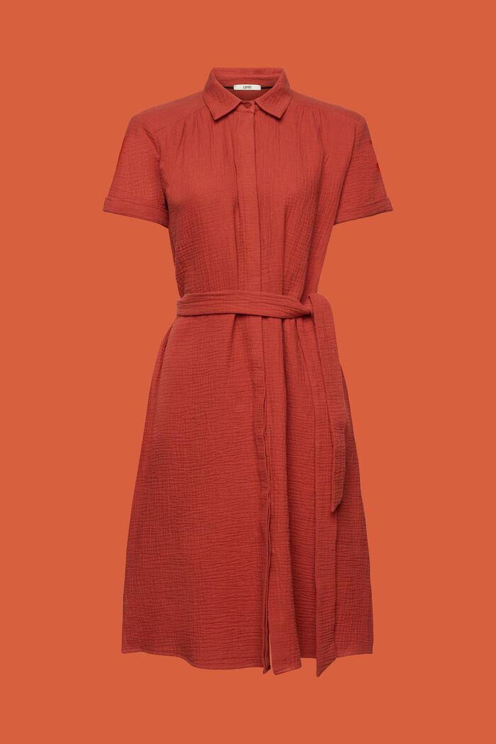 Casualowa sukienka z paskiem, 100% bawełny, TERRACOTTA, detail image number 6