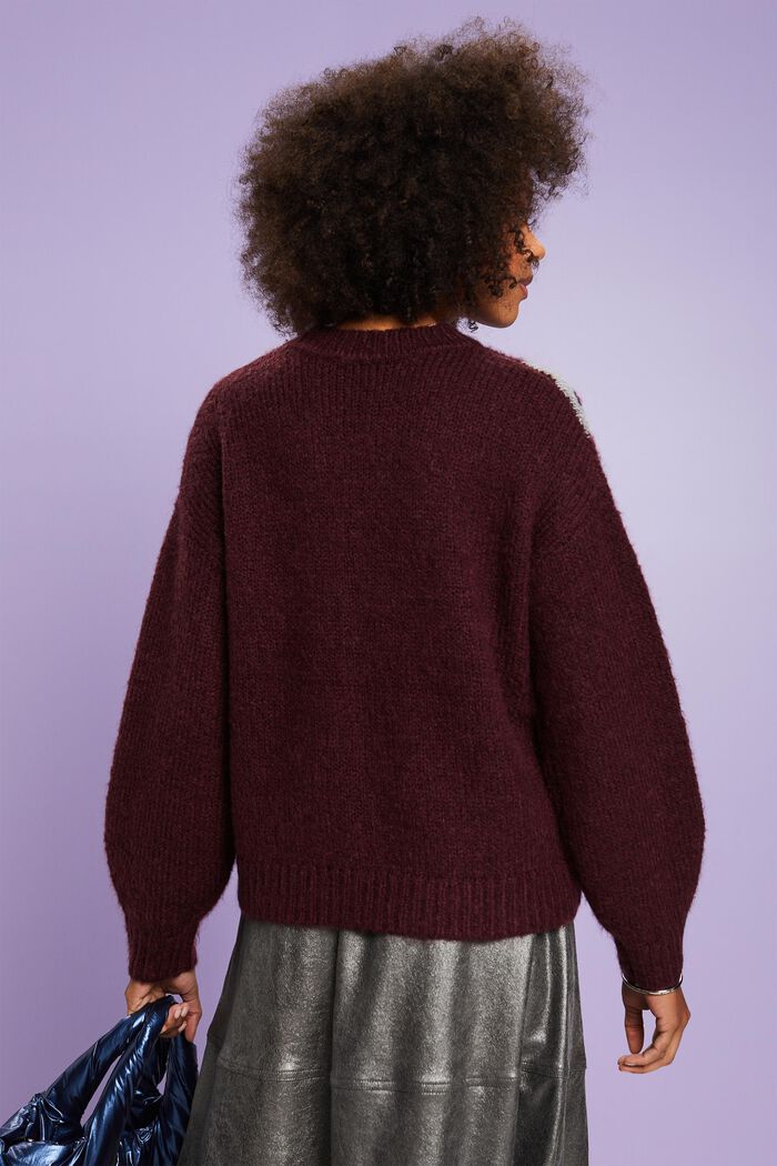 Sweter z metalicznym żakardowym wzorem, BORDEAUX RED, detail image number 3