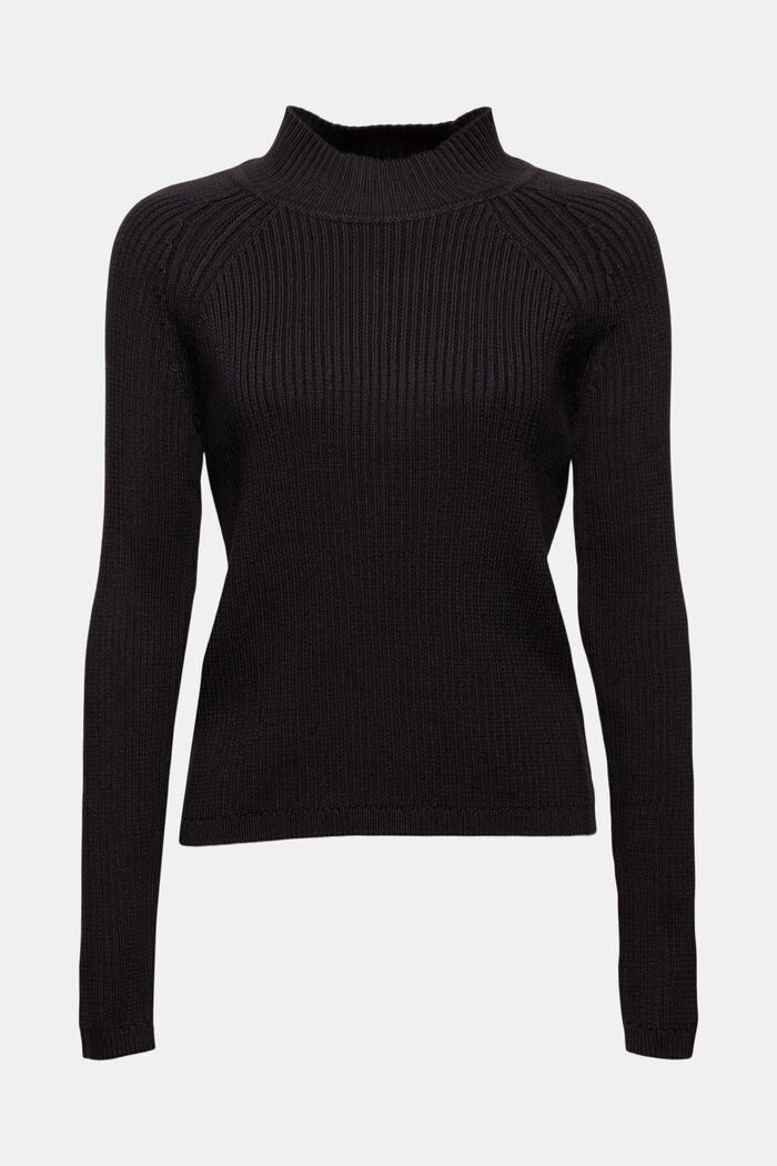 Sweter z dzianiny w prążki, 100% bawełny ekologicznej, BLACK, overview
