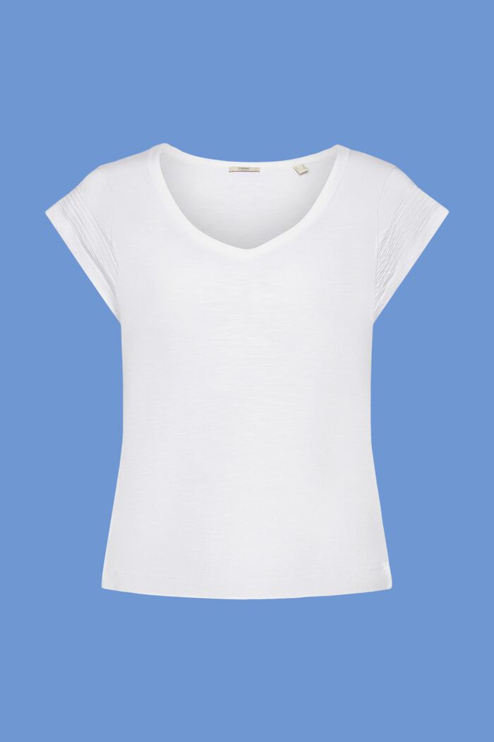 T-shirt z dekoltem w serek, 100% bawełny, WHITE, detail image number 6