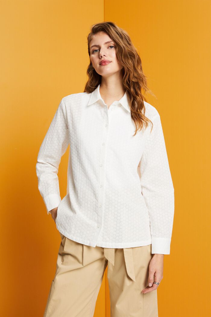 Bluzka koszulowa z haftem, 100% bawełny, WHITE, detail image number 0