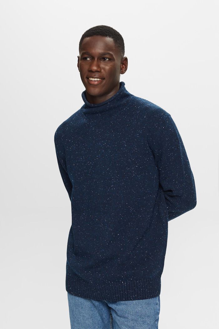 Sweter z półgolfem z mieszanki wełnianej, PETROL BLUE, detail image number 2