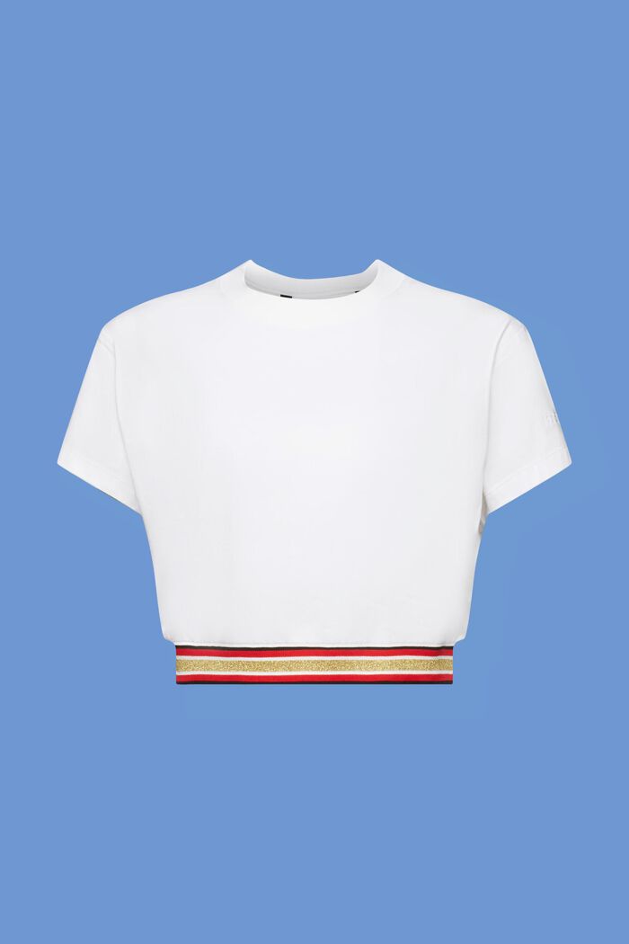 Skrócony T-shirt z błyszczącym ściągaczem, WHITE, detail image number 5