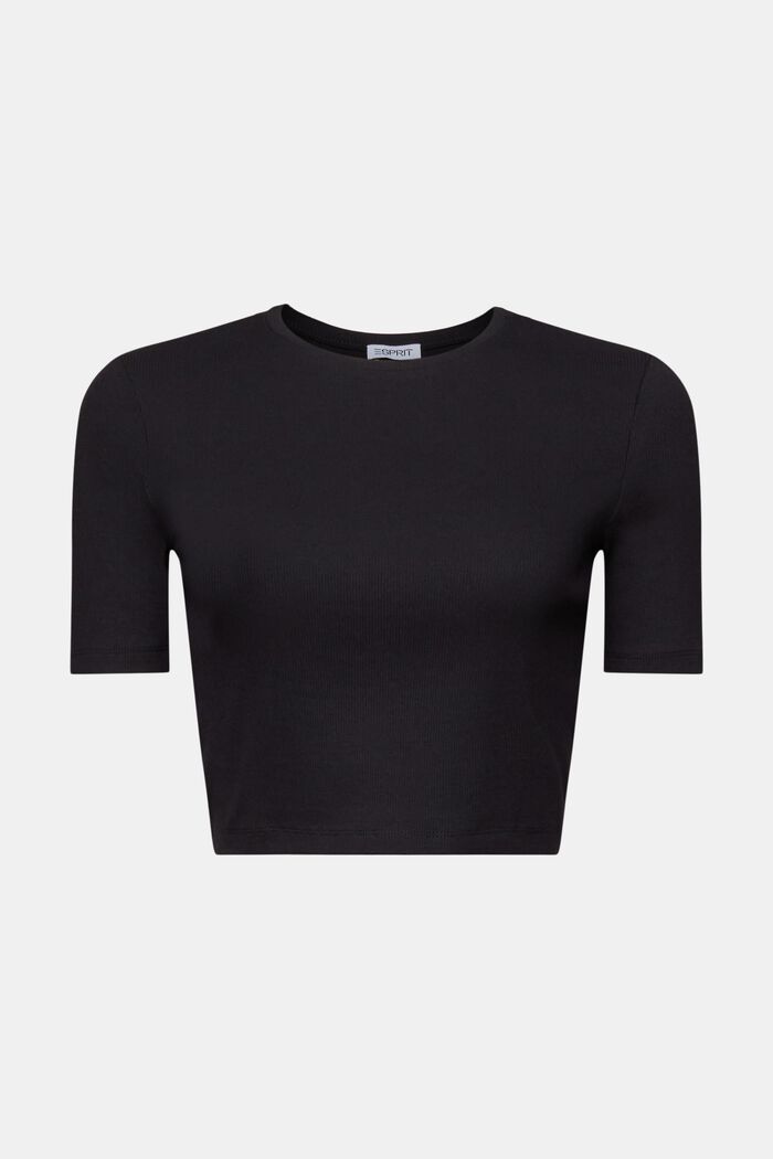 Skrócony T-shirt z prążkowanej bawełny, BLACK, detail image number 6