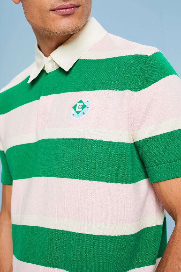 Bawełniana koszulka polo w paski z logo, GREEN, detail image number 3