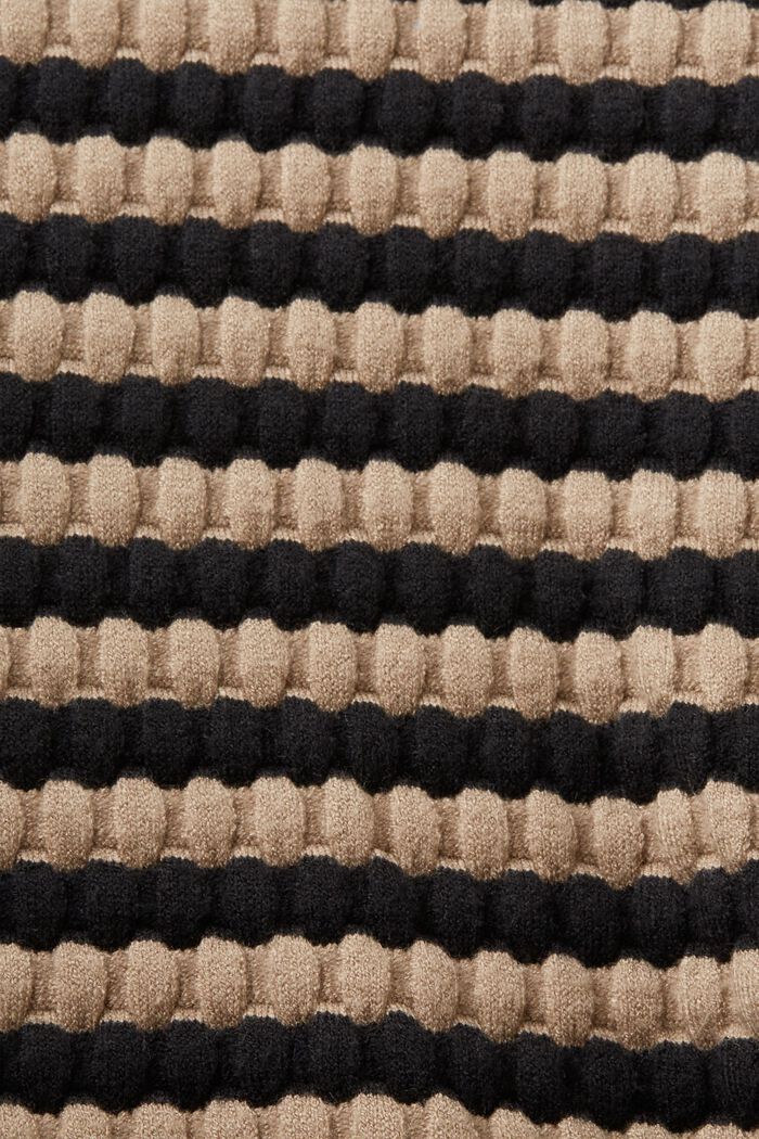 Pasiasty sweter w dekoracyjny ścieg ze skróconymi rękawami, TAUPE, detail image number 5