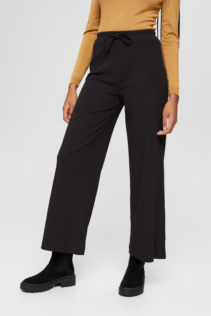 Spodnie z szerokimi nogawkami z bawełny organicznej, BLACK, detail image number 0
