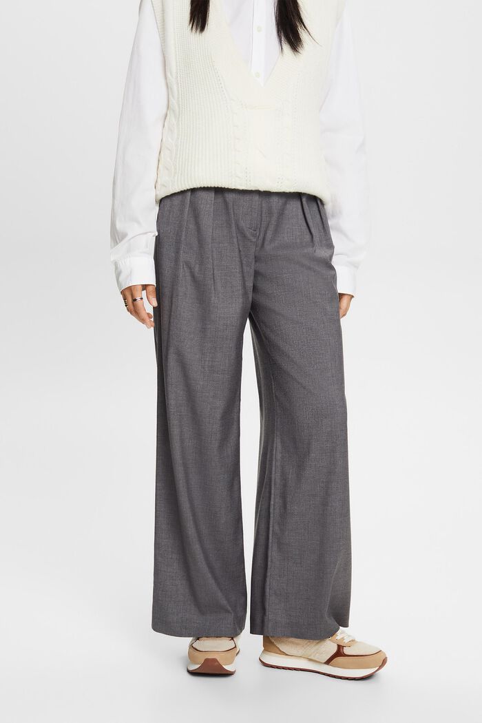 Spodnie z szerokimi nogawkami, zakładkami i wysokim stanem, MEDIUM GREY, detail image number 0